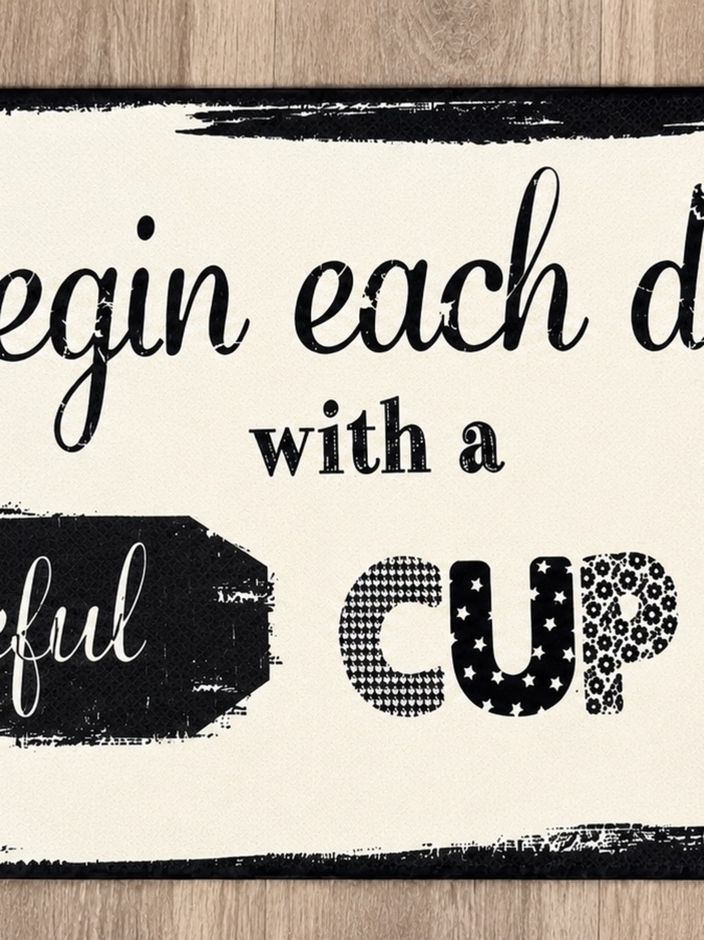 Begin Each Day With a Cup Kitchen Memory Foam Mat - Black & Cream-39x20